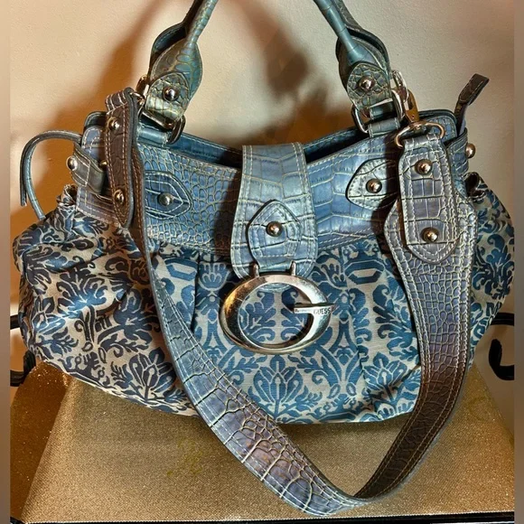 Guess Blue Patterned Large Shoulder Bag - Picture 5 of 7